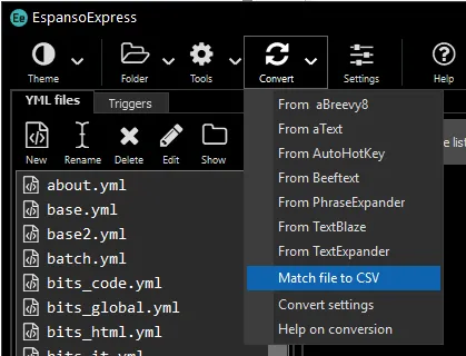 Convert menu