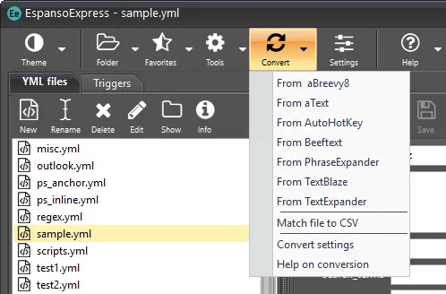 Convert menu